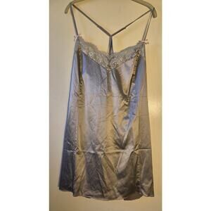 New CACIQUE Womens 22/24 Gray Lace Babydoll Liquid Satin Chemise Nightgown